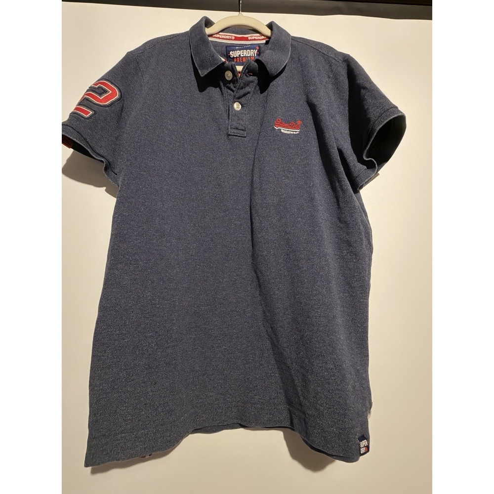 Superdry Premium Men's Blue Collared Short Sleeve Logo Polo XXL. F6047